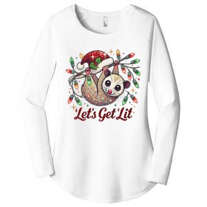 LetS Get Lit Drinking Santa Hat Funny Christmas Opossum Women's Perfect Tri Tunic Long Sleeve Shirt