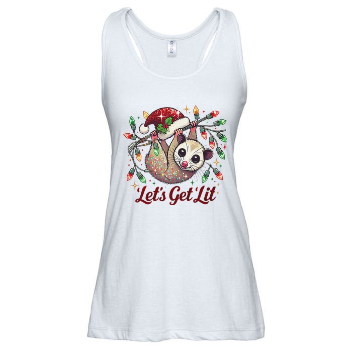 LetS Get Lit Drinking Santa Hat Funny Christmas Opossum Ladies Essential Flowy Tank