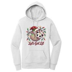 LetS Get Lit Drinking Santa Hat Funny Christmas Opossum Women's Pullover Hoodie