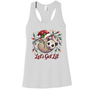 LetS Get Lit Drinking Santa Hat Funny Christmas Opossum Women's Racerback Tank