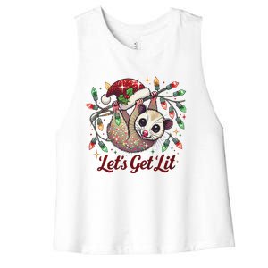 LetS Get Lit Drinking Santa Hat Funny Christmas Opossum Women's Racerback Cropped Tank