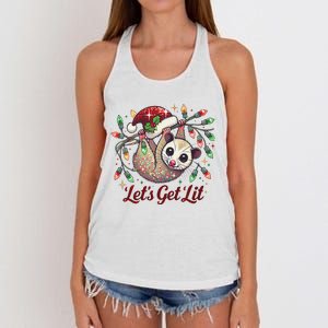 LetS Get Lit Drinking Santa Hat Funny Christmas Opossum Women's Knotted Racerback Tank