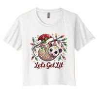 LetS Get Lit Drinking Santa Hat Funny Christmas Opossum Women's Crop Top Tee