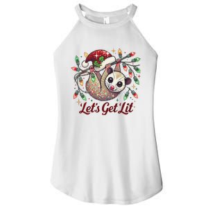 LetS Get Lit Drinking Santa Hat Funny Christmas Opossum Women's Perfect Tri Rocker Tank