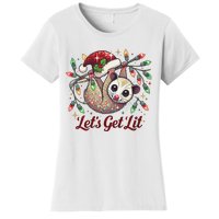 LetS Get Lit Drinking Santa Hat Funny Christmas Opossum Women's T-Shirt