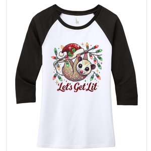 LetS Get Lit Drinking Santa Hat Funny Christmas Opossum Women's Tri-Blend 3/4-Sleeve Raglan Shirt