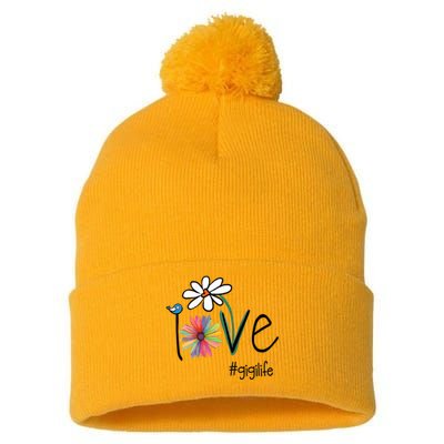 Love Gigi Life Art Flower Pom Pom 12in Knit Beanie