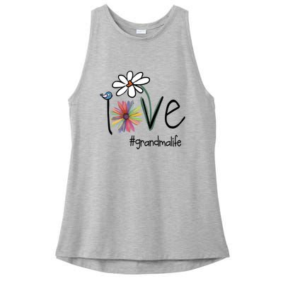 Love Grandma Life Art Flower Ladies PosiCharge Tri-Blend Wicking Tank