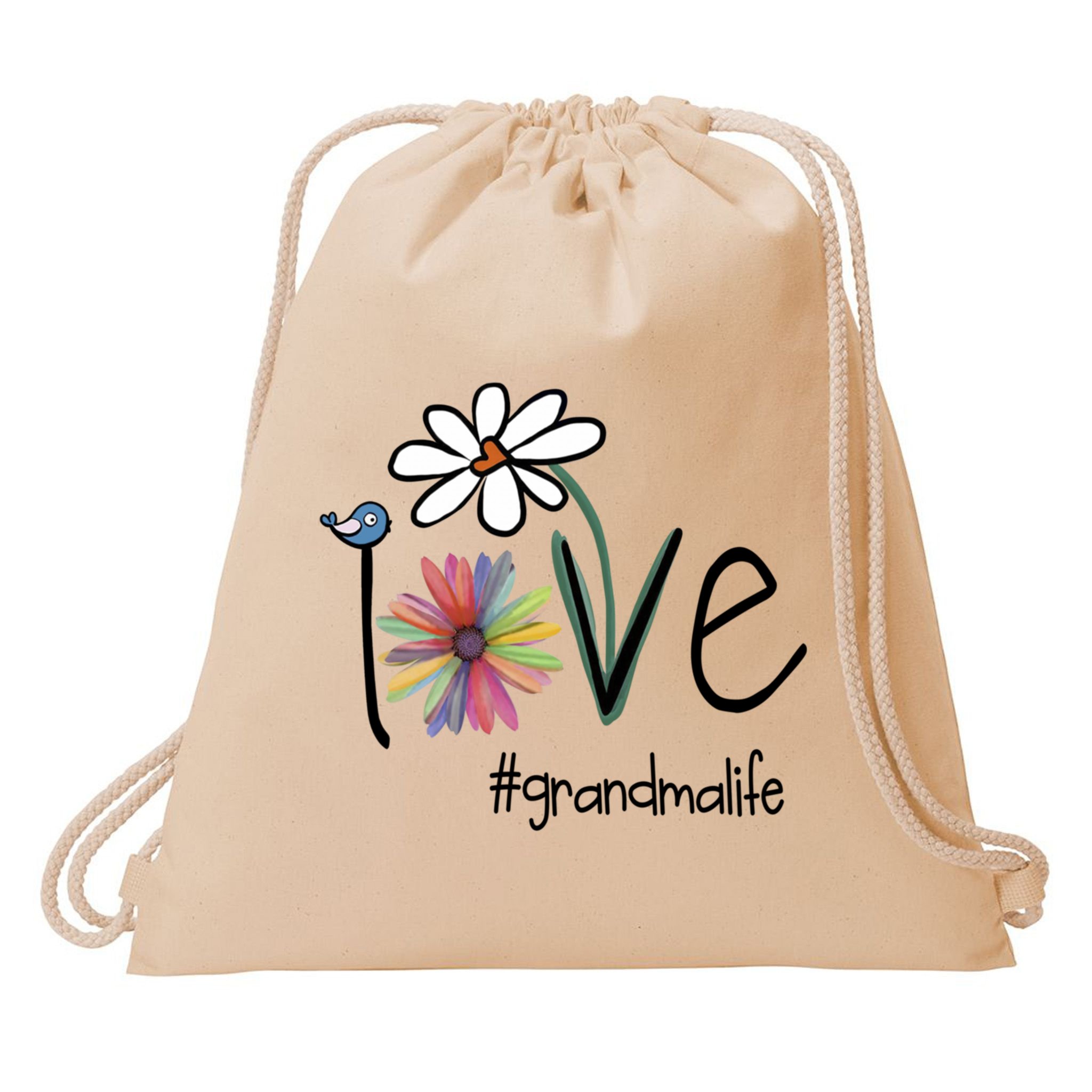 Love Grandma Life Art Flower Drawstring Bag