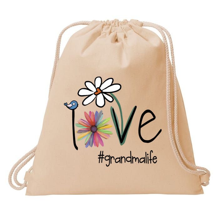 Love Grandma Life Art Flower Drawstring Bag