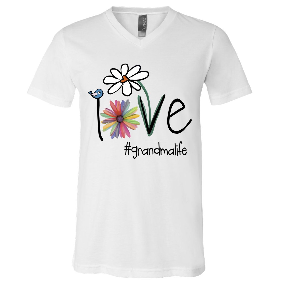 Love Grandma Life Art Flower V-Neck T-Shirt