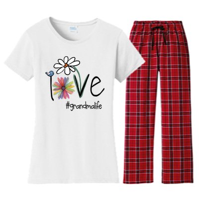 Love Grandma Life Art Flower Women's Flannel Pajama Set