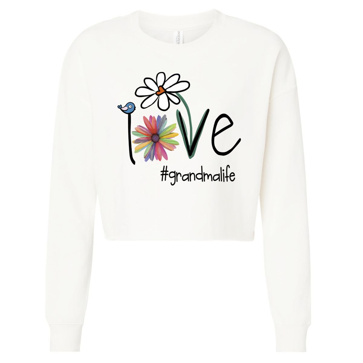 Love Grandma Life Art Flower Cropped Pullover Crew