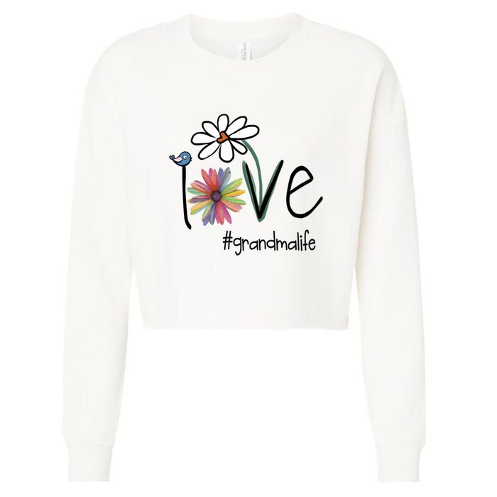 Love Grandma Life Art Flower Cropped Pullover Crew