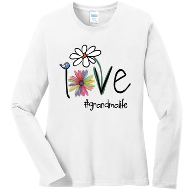 Love Grandma Life Art Flower Ladies Long Sleeve Shirt