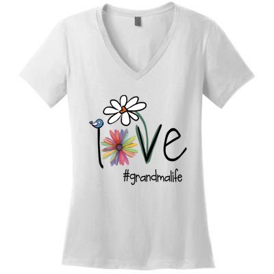 Love Grandma Life Art Flower Women's V-Neck T-Shirt