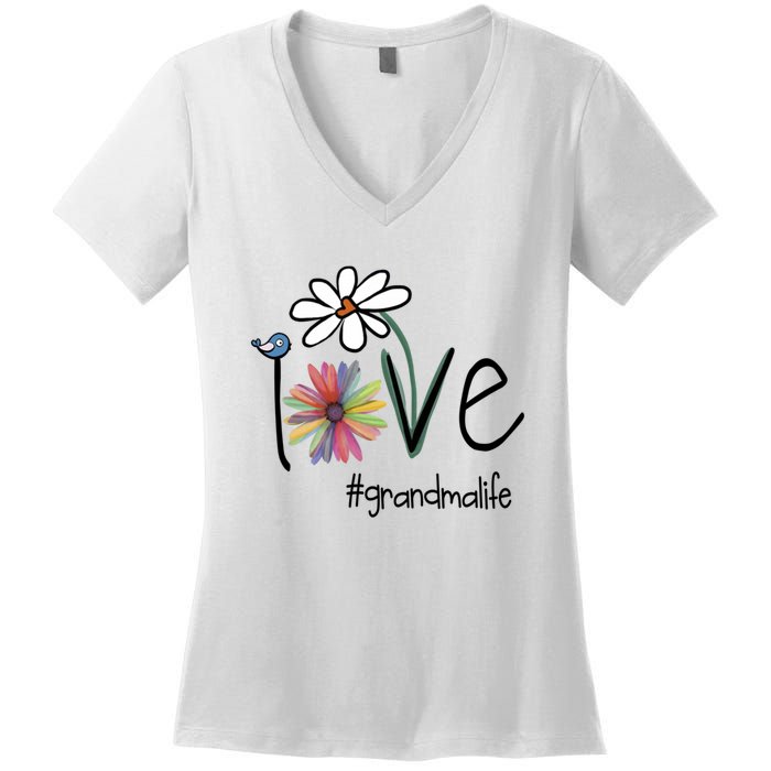 Love Grandma Life Art Flower Women's V-Neck T-Shirt