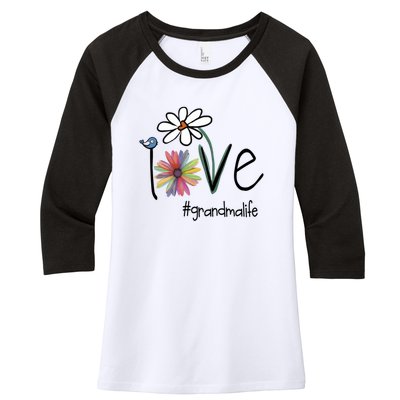 Love Grandma Life Art Flower Women's Tri-Blend 3/4-Sleeve Raglan Shirt