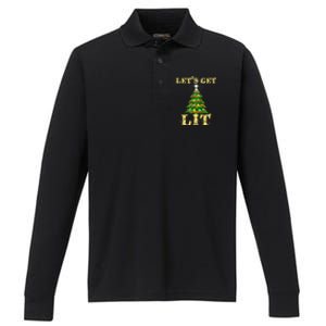 LetS Get Lit Drinking Funny Christmas Performance Long Sleeve Polo