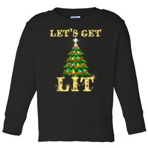 LetS Get Lit Drinking Funny Christmas Toddler Long Sleeve Shirt