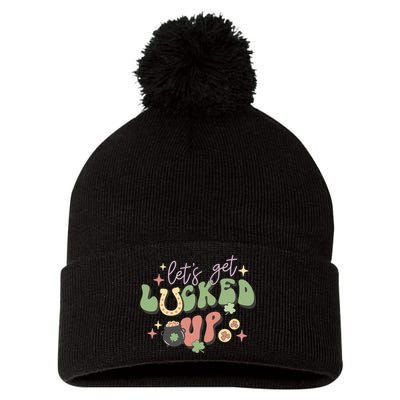 Lets Get Lucked Up Cute St Patricks Day Pom Pom 12in Knit Beanie