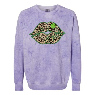 Leopard Green Lips Sexy Irish Culture Leaf Clover Funny St Cool Gift Colorblast Crewneck Sweatshirt