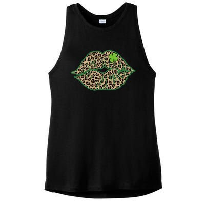 Leopard Green Lips Sexy Irish Culture Leaf Clover Funny St Cool Gift Ladies PosiCharge Tri-Blend Wicking Tank