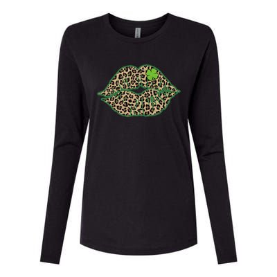 Leopard Green Lips Sexy Irish Culture Leaf Clover Funny St Cool Gift Womens Cotton Relaxed Long Sleeve T-Shirt