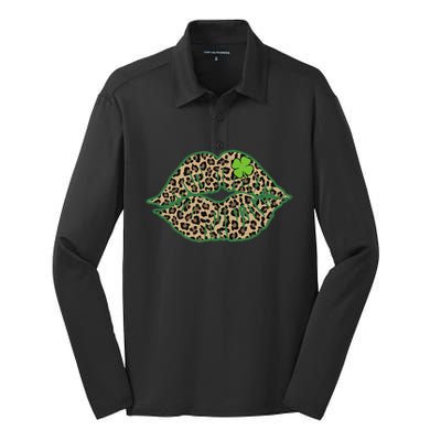 Leopard Green Lips Sexy Irish Culture Leaf Clover Funny St Cool Gift Silk Touch Performance Long Sleeve Polo