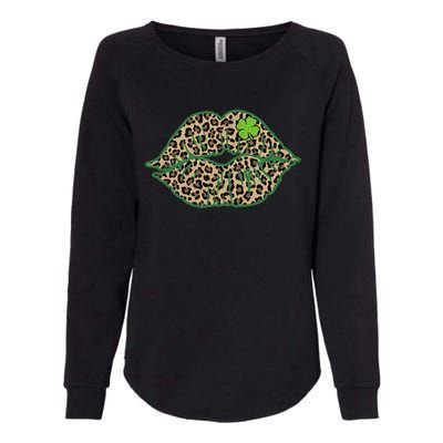 Leopard Green Lips Sexy Irish Culture Leaf Clover Funny St Cool Gift Womens California Wash Sweatshirt