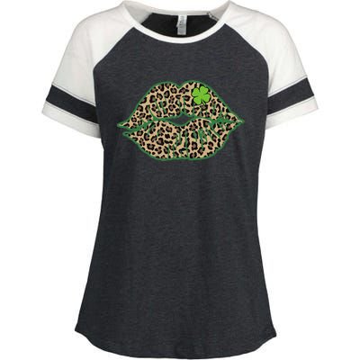 Leopard Green Lips Sexy Irish Culture Leaf Clover Funny St Cool Gift Enza Ladies Jersey Colorblock Tee