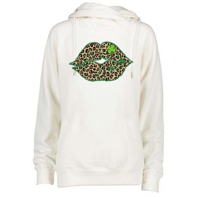 Leopard Green Lips Sexy Irish Culture Leaf Clover Funny St Cool Gift Womens Funnel Neck Pullover Hood