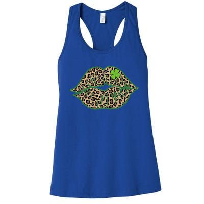 Leopard Green Lips Sexy Irish Culture Leaf Clover Funny St Cool Gift Women's Racerback Tank