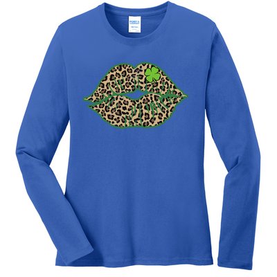 Leopard Green Lips Sexy Irish Culture Leaf Clover Funny St Cool Gift Ladies Long Sleeve Shirt