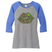 Leopard Green Lips Sexy Irish Culture Leaf Clover Funny St Cool Gift Women's Tri-Blend 3/4-Sleeve Raglan Shirt