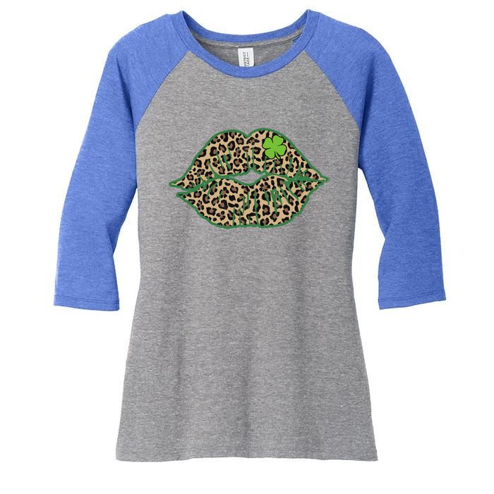 Leopard Green Lips Sexy Irish Culture Leaf Clover Funny St Cool Gift Women's Tri-Blend 3/4-Sleeve Raglan Shirt