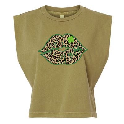 Leopard Green Lips Sexy Irish Culture Leaf Clover Funny St Cool Gift Garment-Dyed Women's Muscle Tee