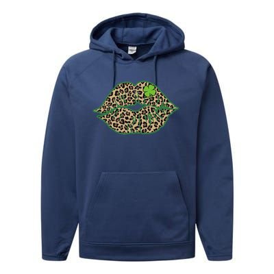 Leopard Green Lips Sexy Irish Culture Leaf Clover Funny St Cool Gift Performance Fleece Hoodie