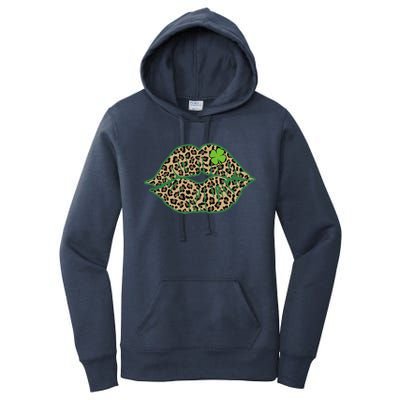 Leopard Green Lips Sexy Irish Culture Leaf Clover Funny St Cool Gift Women's Pullover Hoodie