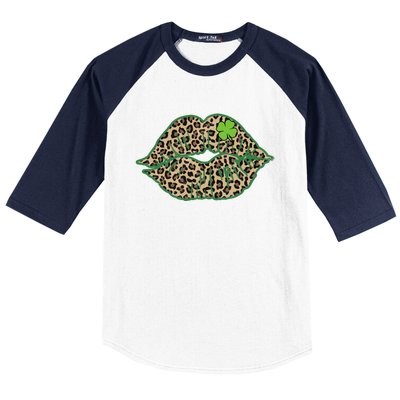 Leopard Green Lips Sexy Irish Culture Leaf Clover Funny St Cool Gift Baseball Sleeve Shirt