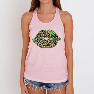 Leopard Green Lips Sexy Irish Culture Leaf Clover Funny St Cool Gift Women's Knotted Racerback Tank