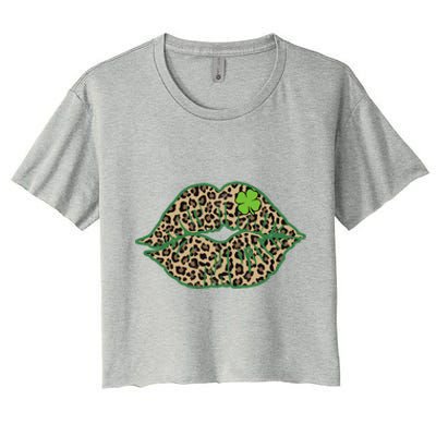 Leopard Green Lips Sexy Irish Culture Leaf Clover Funny St Cool Gift Women's Crop Top Tee