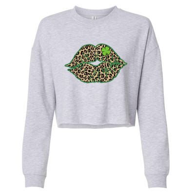 Leopard Green Lips Sexy Irish Culture Leaf Clover Funny St Cool Gift Cropped Pullover Crew