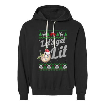 Let's Get Lit Funny Sloth Christmas Funny Sloth Lovers Meaningful Gift Garment-Dyed Fleece Hoodie
