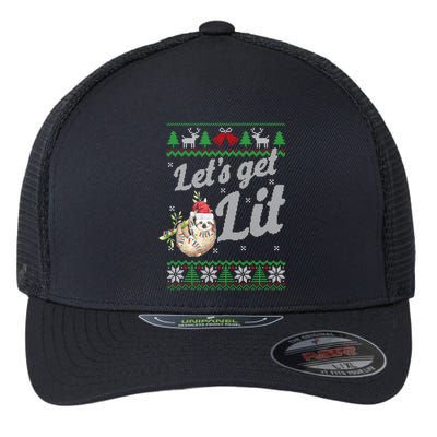 Let's Get Lit Funny Sloth Christmas Funny Sloth Lovers Meaningful Gift Flexfit Unipanel Trucker Cap