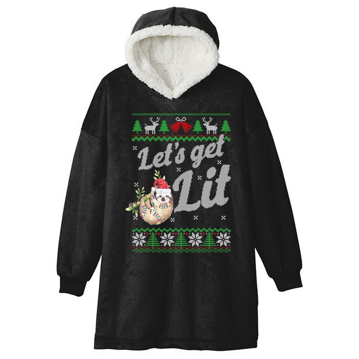 Let's Get Lit Funny Sloth Christmas Funny Sloth Lovers Meaningful Gift Hooded Wearable Blanket