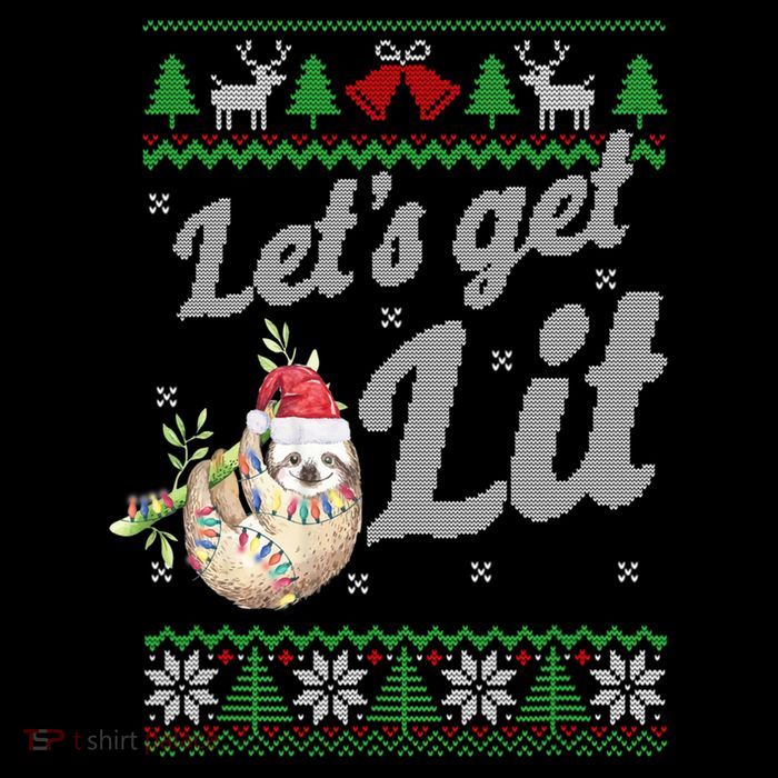 Let's Get Lit Funny Sloth Christmas Funny Sloth Lovers Meaningful Gift 7-Panel Snapback Hat