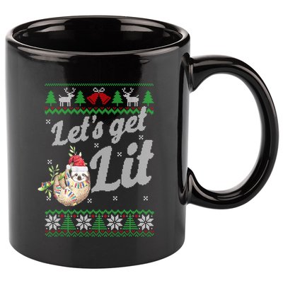 Let's Get Lit Funny Sloth Christmas Funny Sloth Lovers Meaningful Gift 11oz C Handle Ceramic Mug
