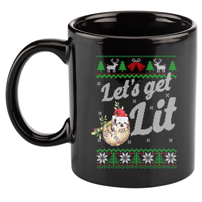 Let's Get Lit Funny Sloth Christmas Funny Sloth Lovers Meaningful Gift 11oz C Handle Ceramic Mug