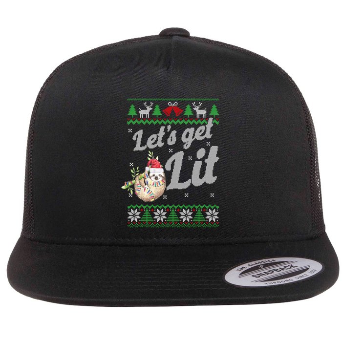 Let's Get Lit Funny Sloth Christmas Funny Sloth Lovers Meaningful Gift Flatbill Hat